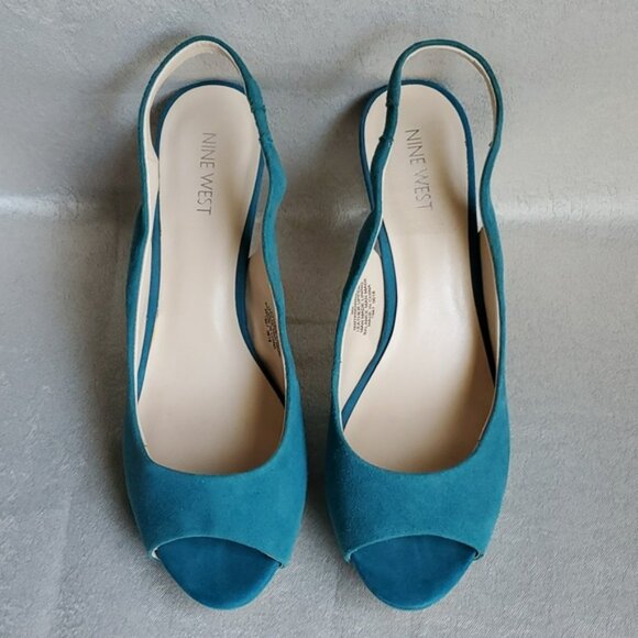 NINE WEST Teal Suede Leather Upper Slingback Heels SIZE: 9M - Picture 4 of 14